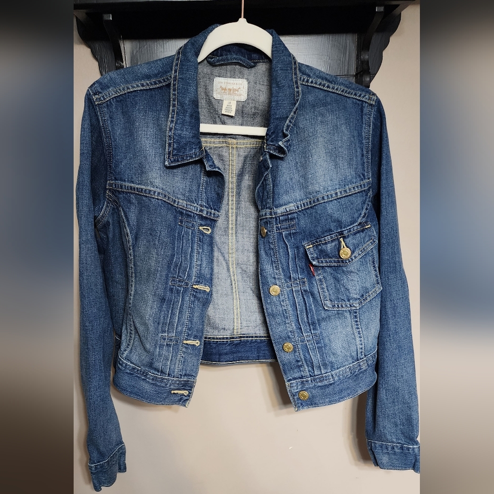 LEVI'S White Label PLeated Short Crop Womens denim jacket size L